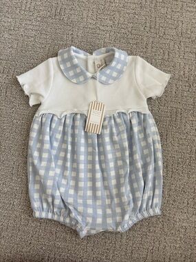 Classic Blue Gingham Peter Pan Collar One-Piece Romper